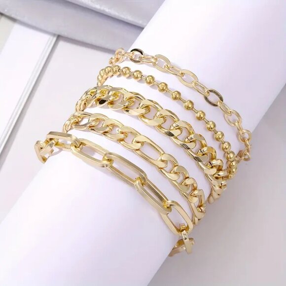 Baroque Style Golden Multilayer Bracelet Set for Women - Vintage Holiday Jewelry - Picture 1 of 2